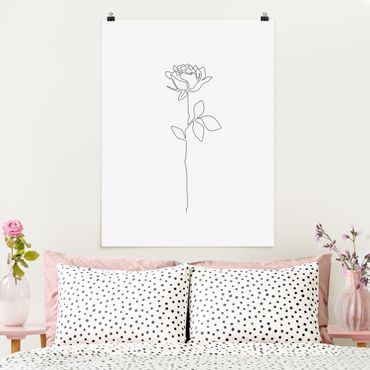 Poster - Line Art Blumen - Rose - Hochformat 3:4