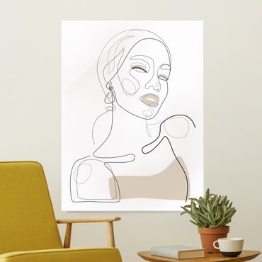 Glasbild - Line Art Portraits - Beige Lipstick - Hochformat