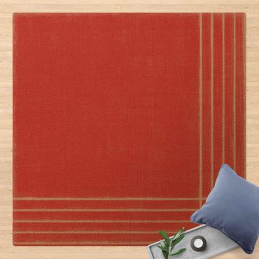 Kork-Teppich - Linien Treffen auf Rot - Quadrat 1:1