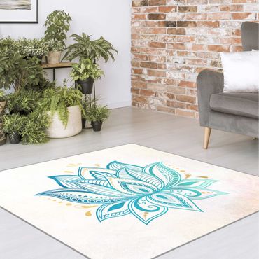 Teppich - Lotus Illustration Mandala gold blau