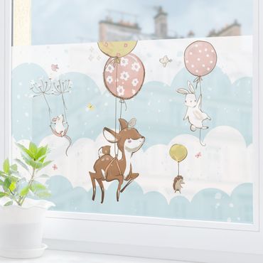 Fensterfolie - Sichtschutz - Luftballon Wolken Tiere - Reh - Fensterbilder