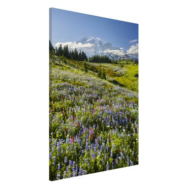 Magnettafel - Bergwiese mit Blumen vor Mt. Rainier - Memoboard Hochformat