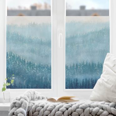 Fensterfolie - Sichtschutz - Malerische Berge mit Nadelbäumen - Fensterbilder