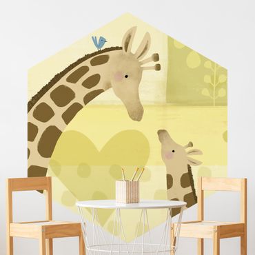 Hexagon Mustertapete selbstklebend - Mama und ich - Giraffen