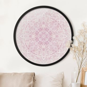 Rundes Gerahmtes Bild - Mandala Aquarell Ornament rosa
