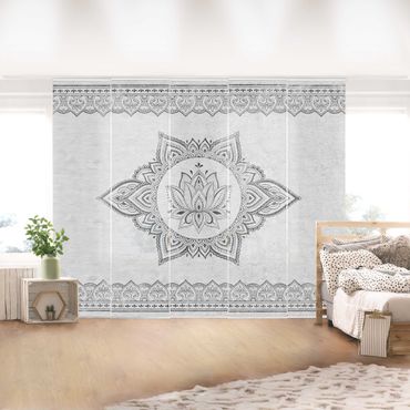 Schiebegardinen Set - Mandala Lotus Betonoptik - Flächenvorhang
