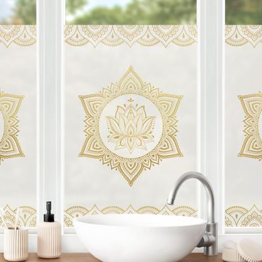 Fensterfolie - Sichtschutz - Mandala Lotus Illustration Ornament weiß gold - Fensterbilder