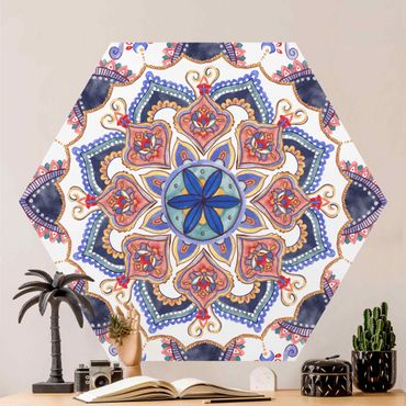 Hexagon Mustertapete selbstklebend - Mandala Meditation Mantra