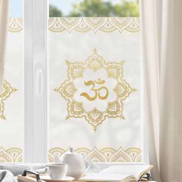 Fensterfolie - Sichtschutz - Mandala OM Illustration Ornament weiß gold - Fensterbilder