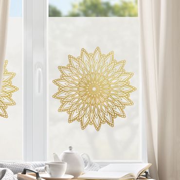 Fensterfolie - Sichtschutz - Mandala Sonne Illustration weiß gold - Fensterbilder