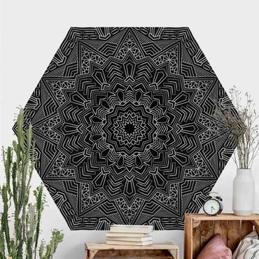 Hexagon Mustertapete selbstklebend - Mandala Stern Muster silber schwarz