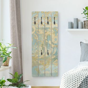 Wandgarderobe Holzpalette - Marokkanische Collage in Gold und Türkis