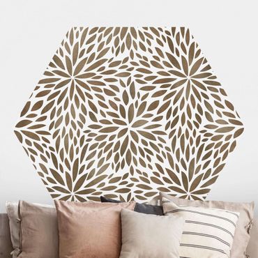 Hexagon Mustertapete selbstklebend - Natürliches Muster Blumen in Braun