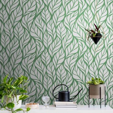 Metallic Tapete  - Natürliches Muster große Blätter auf Grün