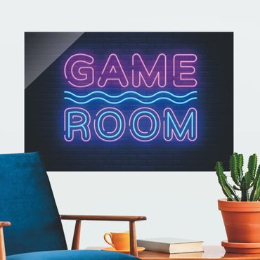 Glasbild - Neon Schrift Game Room - Querformat