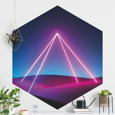 Hexagon Mustertapete selbstklebend - Neonlichtpyramide