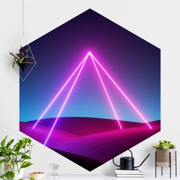 Hexagon Mustertapete selbstklebend - Neonlichtpyramide