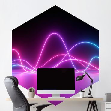 Hexagon Mustertapete selbstklebend - Neonwellen