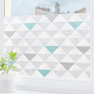 Fensterfolie - Sichtschutz - No.YK64 Dreiecke Grau Weiß Türkis - Fensterbilder