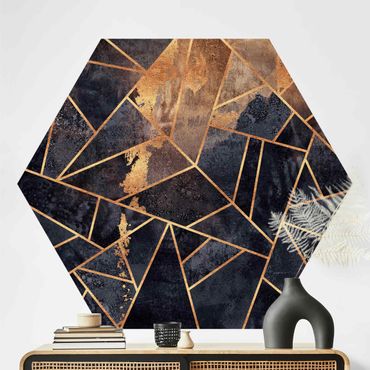 Hexagon Mustertapete selbstklebend - Onyx mit Gold