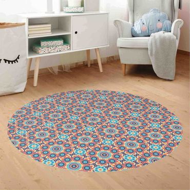 Runder Vinyl-Teppich - Orientalisches Muster mit bunten Blumen