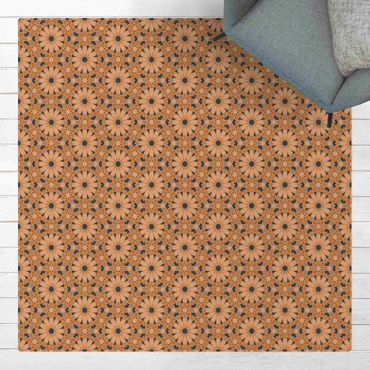 Kork-Teppich - Orientalisches Muster mit gelben Sternen - Quadrat 1:1