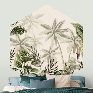 Hexagon Mustertapete selbstklebend - Palmen im Dschungel