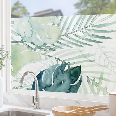 Fensterfolie - Sichtschutz - Palmwedel in Wasserfarbe I - Fensterbilder