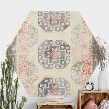 Hexagon Mustertapete selbstklebend - Persisches Vintage Muster in Indigo IV