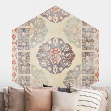 Hexagon Mustertapete selbstklebend - Persisches Vintage Muster in Indigo