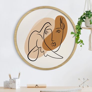 Rundes Gerahmtes Bild - Picasso Interpretation - Dame mit Taube