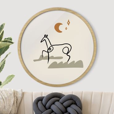 Rundes Gerahmtes Bild - Picasso Interpretation - Das Pferd