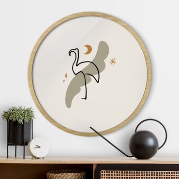 Rundes Gerahmtes Bild - Picasso Interpretation - Flamingo