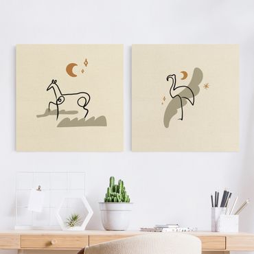 2-teiliges Leinwandbild - Picasso Interpretation - Pferd und Flamingo