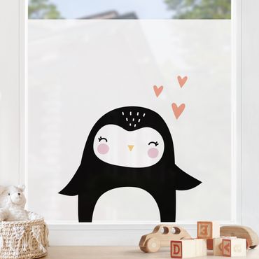 Fensterfolie - Sichtschutz - Pinguin mit Herz - Fensterbilder