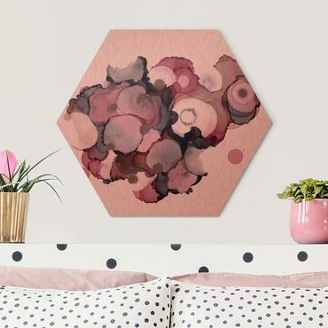 Hexagon Bild Alu-Dibond - Pink-Beige Tropfen mit Roségold