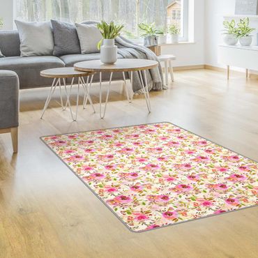Teppich - Pinke Aquarell Blumen