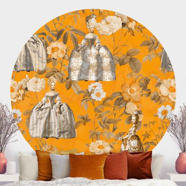 Runde Tapete selbstklebend - Pompöse Kleider im Garten auf Orange