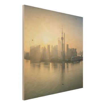 Holzbild - Pudong bei Sonnenaufgang - Quadrat