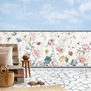 Balkon Sichtschutz - Rankende Blumen mit Schmetterlingen Aquarell
