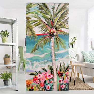 Raumteiler - Palme mit pinken Blumen II - 250x120cm