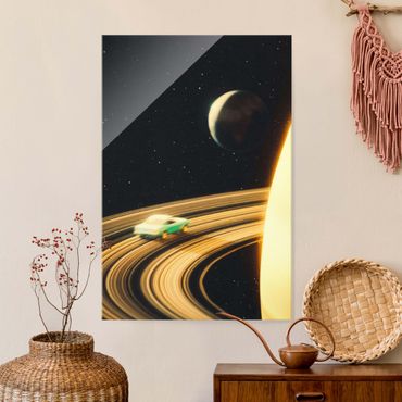 Glasbild - Retro Collage - Saturn Highway - Hochformat
