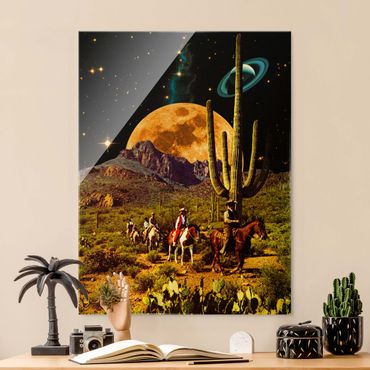 Glasbild - Retro Collage - Weltraum Cowboys - Hochformat