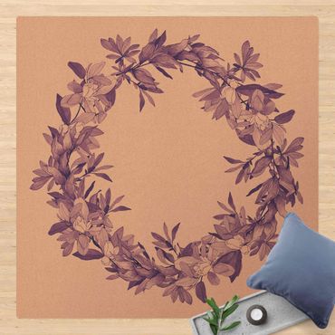 Kork-Teppich - Romantischer Blütenkranz Lila - Quadrat 1:1