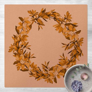 Kork-Teppich - Romantischer Blütenkranz Orange - Quadrat 1:1