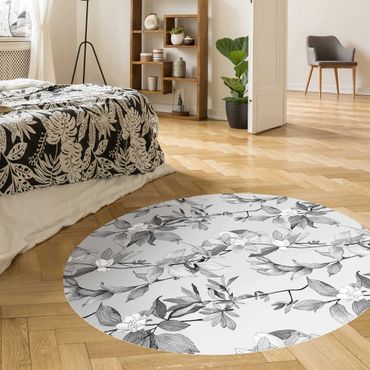 Runder Vinyl-Teppich - Romantisches Blütenaquarell Natur Grau