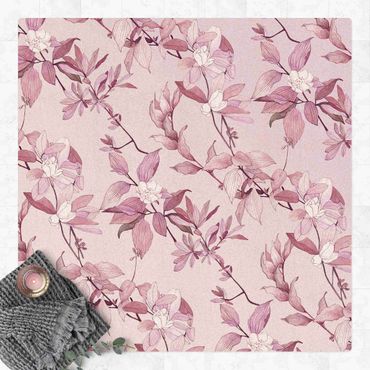 Kork-Teppich - Romantisches Blütenaquarell Natur Purpur - Quadrat 1:1