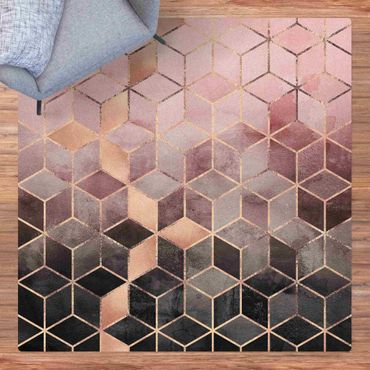 Kork-Teppich - Rosa Grau goldene Geometrie - Quadrat 1:1