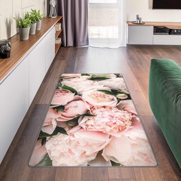 Teppich - Rosa Pfingstrosen mit Blättern