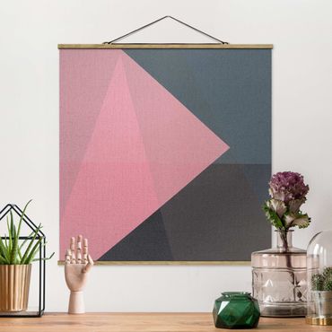Stoffbild mit Posterleisten - Rosa Transparenz Geometrie - Quadrat 1:1